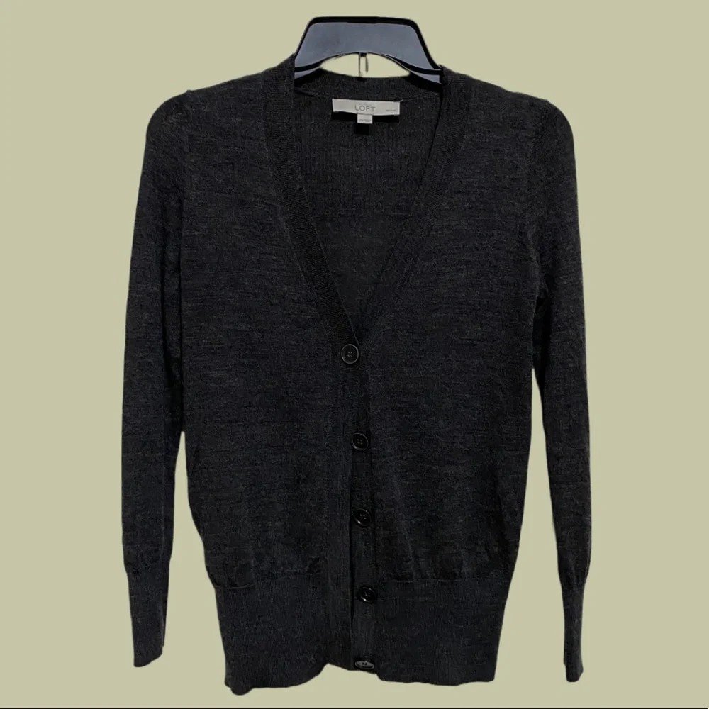 EUC LOFT Charcoal Gray cardigan, size XSP - Picture 1 of 4